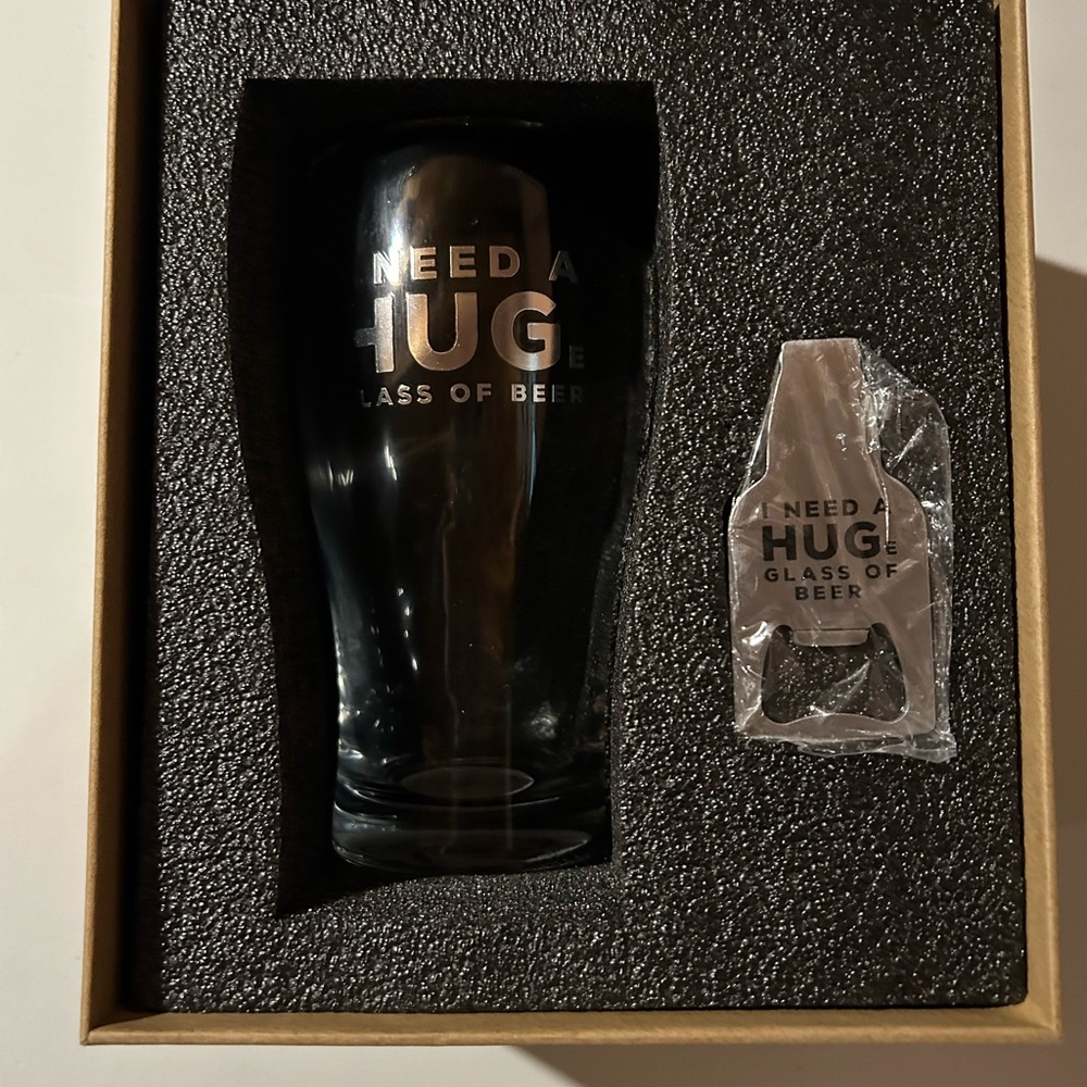 NWOT Beer Glass and Bottle Opener Set